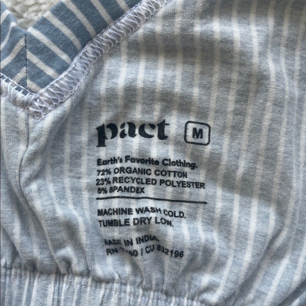Pact Organic Cotton Blue White Striped Jumpsuit Sz Medium V-Neck Tank Ankle Crop - Picture 7 of 10